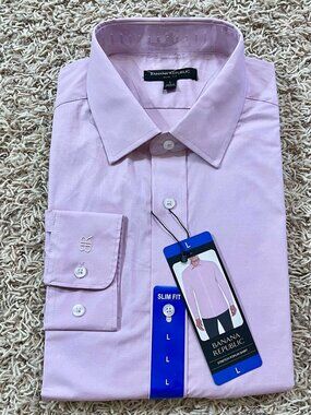 Banana Republic Men's Poplin Plaid Button Dress Shirt Pink, Size Large (New)